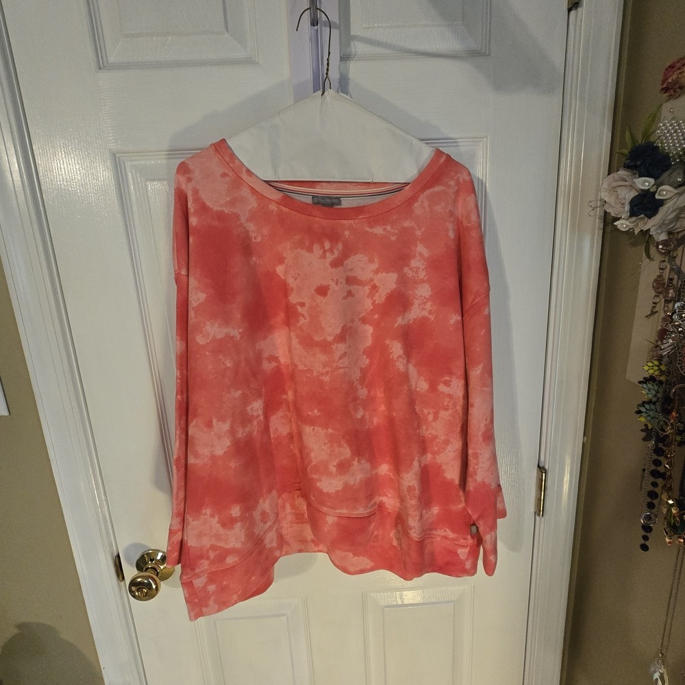 T by Talbots Coral Tie Dye French Terry Sweatshirt Tulip Hem Womens Size 3XL